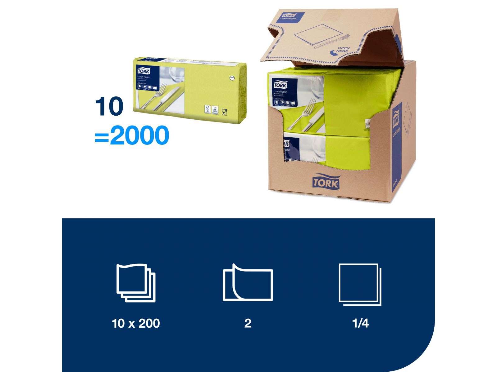 Serwetki Tork 33x33 477840 Limonka Karton 2000 serwetek (10 x 200) Składana 1/4